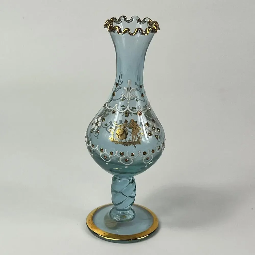 Venetian Murano Signed Bud Vase 24kt Gold 7